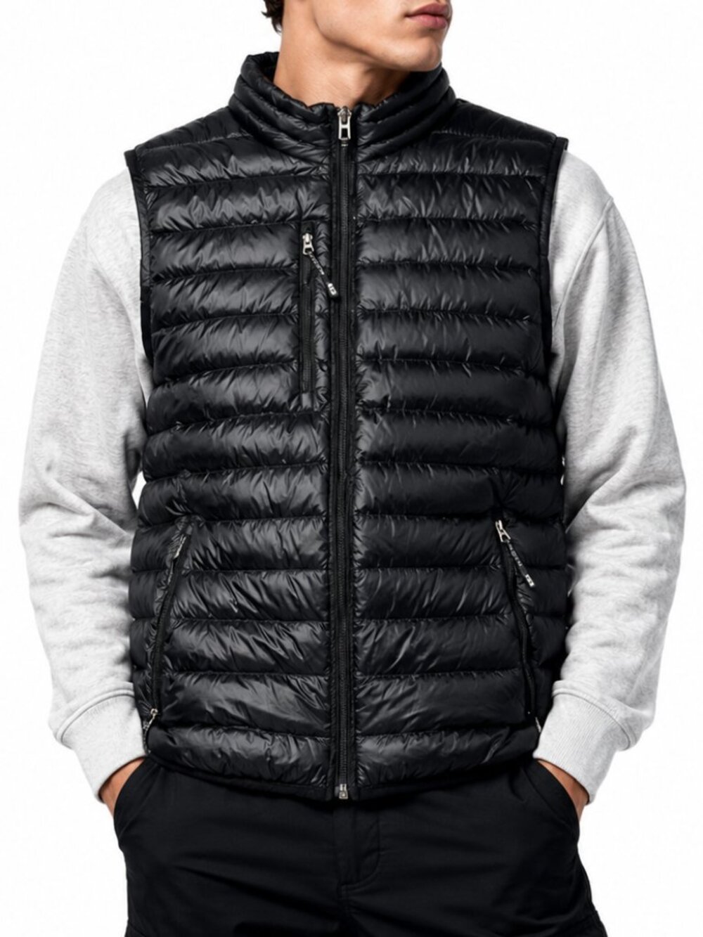 Elevate JCB Logo Mens Black Down Vest‎ L/G Lightweight Puffer Sleeveless Jacket